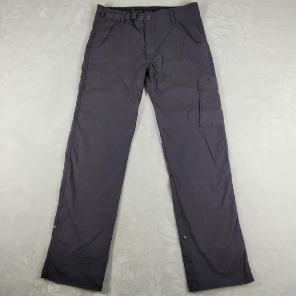 Prana‎ Zion Pants Men's Small Gray Roll Snap Belted Pockets Stretch Outdoor Hike - Picture 1 of 12